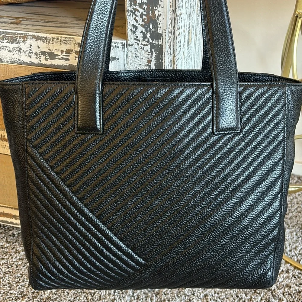 14th & Union Muse‎ Leather Quilted Tote Bag in Black